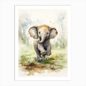 Elephant Painting Playing Soccer Watercolour 1 Art Print