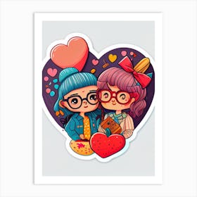 Two Girls In Glasses, valentine day, valentinesday, valentines, happy valentines day, happy vals day, valentine's day ideas, happy valentines, st valentine, hello kitty valentines, galentines day, happy valentines day my love, happy valentines day friend, galentines, valentines for friends, valentine's day for friends, happy valentines day best friend, vday, happy valentines friend, happy valentines my love, valentine's day 2010, last minute valentine's day gifts, valentines delivery gifts, last minute valentine's day gifts for her, Art Print