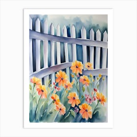 Fence And Flowers Art Print