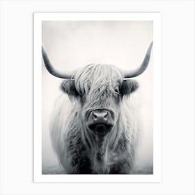 Black & White Stippling Illustration Of Highland Cow 1 Art Print