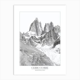 Cerro Torre Argentina Chile Line Drawing 9 Poster Art Print