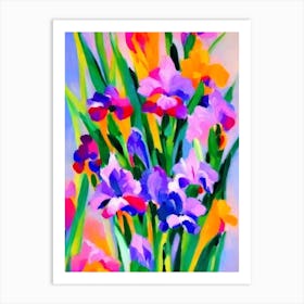 Iris Floral Print Abstract Block Colour Flower Art Print