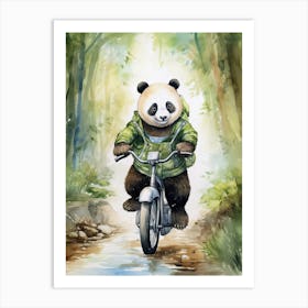 Panda Art Biking Watercolour 3 Art Print
