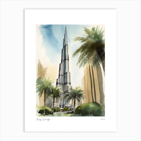 Burj Khalifa Dubai 3 Watercolour Travel Poster Art Print