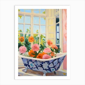 A Bathtube Full Of Chrysanthemum In A Bathroom 3 Art Print
