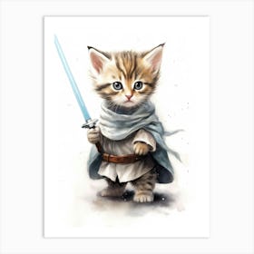 Kitten Cat As A Jedi Watercolour 2 Art Print