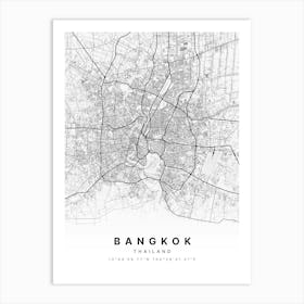 Bangkok Thailand White Map Art Print