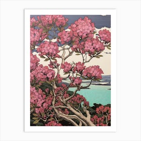 Hanakotoba Crape Myrtle 1 Vintage Botanical Woodblock Art Print