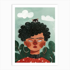 Afro-American Girl With Cat Art Print