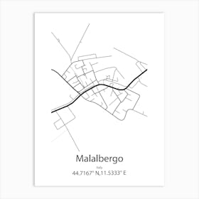 Malalbergo,Italy Minimalist Map Art Print