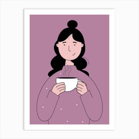 Girl With Cup Of Coffee Art Print