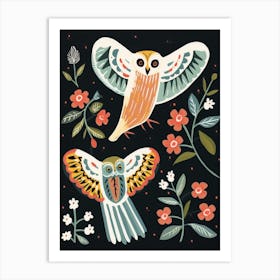 Folk Style Bird Painting Barn Owl 2 Art Print