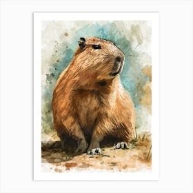 Aesthetic Cute Capybara Watercolor Style 2 Art Print