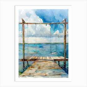 Swings On The Dock Watercolor Painting Art Print