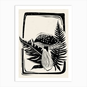 Mushroom Linocut Style Art Print