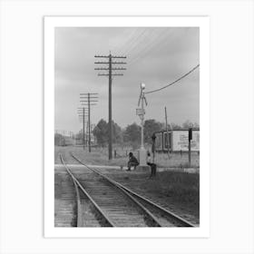 Men Sitting On Signal Tower Beside Railroad Track, Morgan City, Louisiana By Russell Lee Art Print