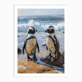 African Penguin Boulders Beach Simons Town Oil Painting 2 Art Print