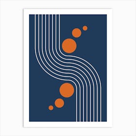 Modern Geometric Lines in Navy and Burnt Orange (Rainbow and Sun Abstract) Art Print