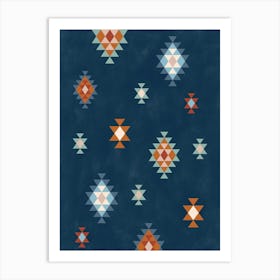 Aztec Pattern on Navy Background No.1 1 Art Print