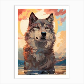 Wolf In The Water Art Print