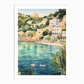 Swimming In Crete Greece Watercolour Art Print