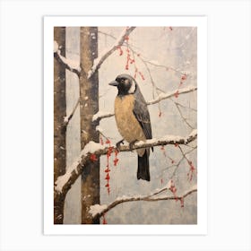 Vintage Winter Animal Painting Woodpecker 4 Art Print