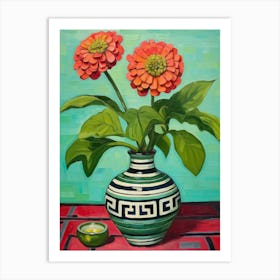 Flowers In A Vase Still Life Painting Zinnia 3 Art Print