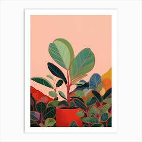 Boho Plant Painting Rubber Plant Ficus 3 Art Print