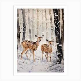 Winter Watercolour Fawn 2 Art Print