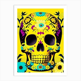 Skull With Floral Patterns Yellow Pop Art Art Print