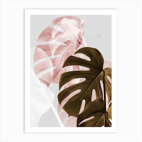 Monstera Leaves metallic Pink and Bronze_2058424 Art Print