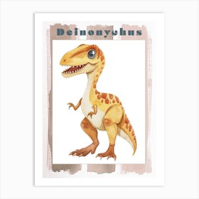 Cute Cartoon Deinonychus Dinosaur Watercolour 2 Poster Art Print