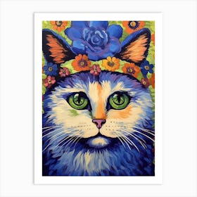 Louis Wain Psychedelic Cat With Flowers 7 Art Print