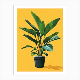 Banana Plant On Yellow Background Art Print