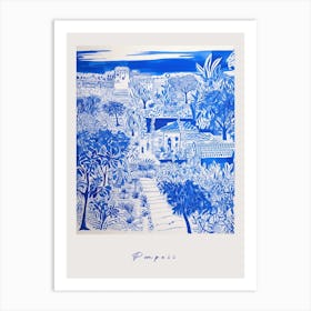 Pompeii 2 Italy Blue Drawing Poster Art Print