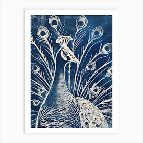 Peacock Feathers Out Linocut Inspired 2 Art Print