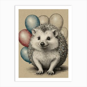 Hedgehog With Balloons 4 Art Print