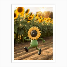 Sunflower Man Running In The Field Art Print