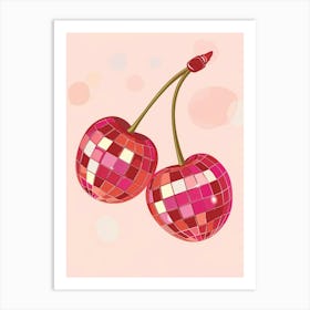 Cherries On A Pink Background 1 Art Print