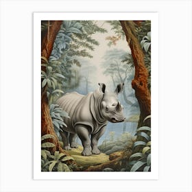 Rhino In The Jungle Realistic Illustration 5 Art Print