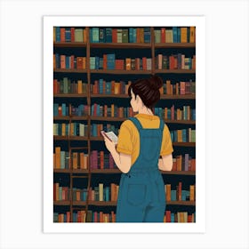 Girl Reading Books In A Library Art Print