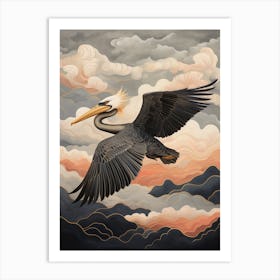 Brown Pelican Gold Detail Painting Art Print