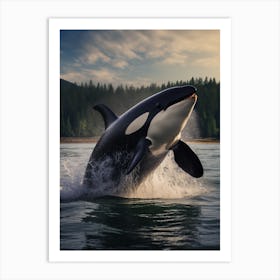Moody Tones Of Orca Whale Diving Out Of Ocean Art Print