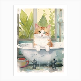 Turkish Cat In Bathtub Botanical Bathroom 6 Art Print
