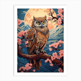 Owl Animal Drawing In The Style Of Ukiyo E 3 Art Print