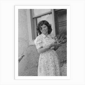 Spanish American Girl With Handful Of Adobe Plaster, Chamisal, New Mexico By Russell Lee Art Print