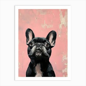 Minimal Frenchie With Pink Background 1 Art Print