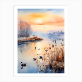 Watercolor Of A Lake Art Print