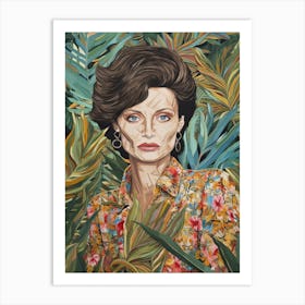 Floral Handpainted Portrait Of Angelina Jolie 2 Art Print
