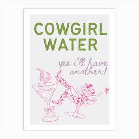 Cowgirl Water | Western Cowgirl Martini Colorful Kitchen Bar Cart Art Print